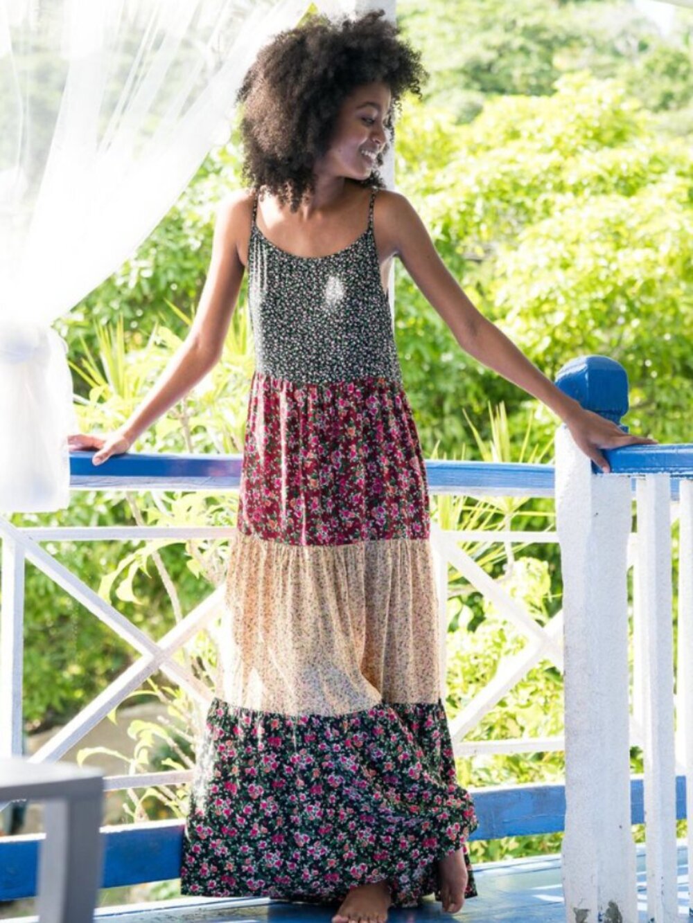 Natural Life Kaia Maxi Dress XS/S Floral Tiered Boho Cottagecore